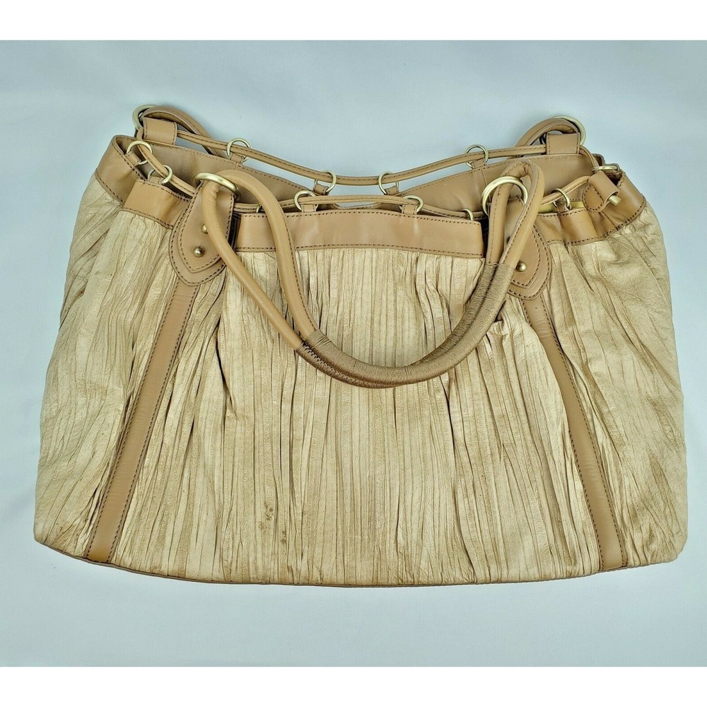 Donald‎ Pliner Large Texture Leather Hobo Bag Wave Pleat Satchel Shoulder Purse - Picture 2 of 12